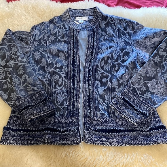 Shiny Blue Floral Embroidered trim jacket - Picture 1 of 8